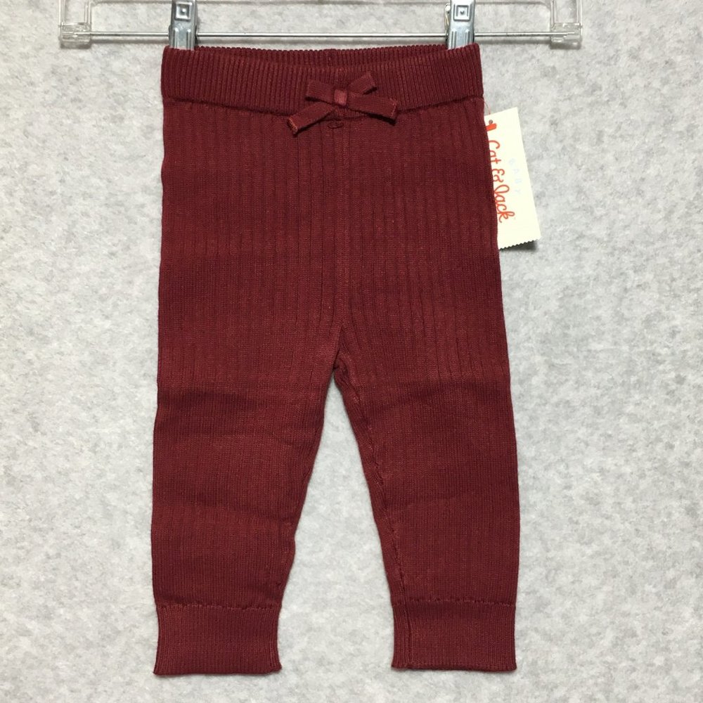 Cat and Jack Sweater Leggings Pants Baby Size 12 Months Maroon Knit Ribbed 440
